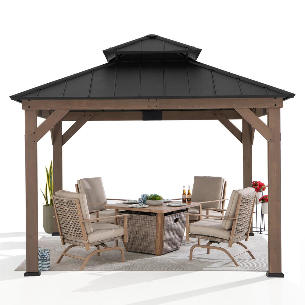 Sunjoy Wooden 11’ x 11’ Outdoor Steel Hardtop Gazebo. Picture 10