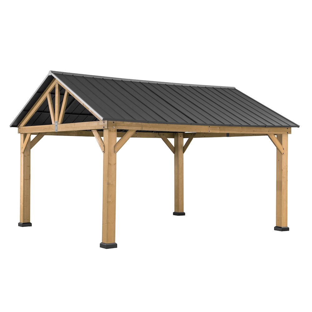 Sunjoy 11 ft. x 13 ft. Cedar Framed Gazebo with Matte-Black Steel Gable Hardtop Roof. Picture 1