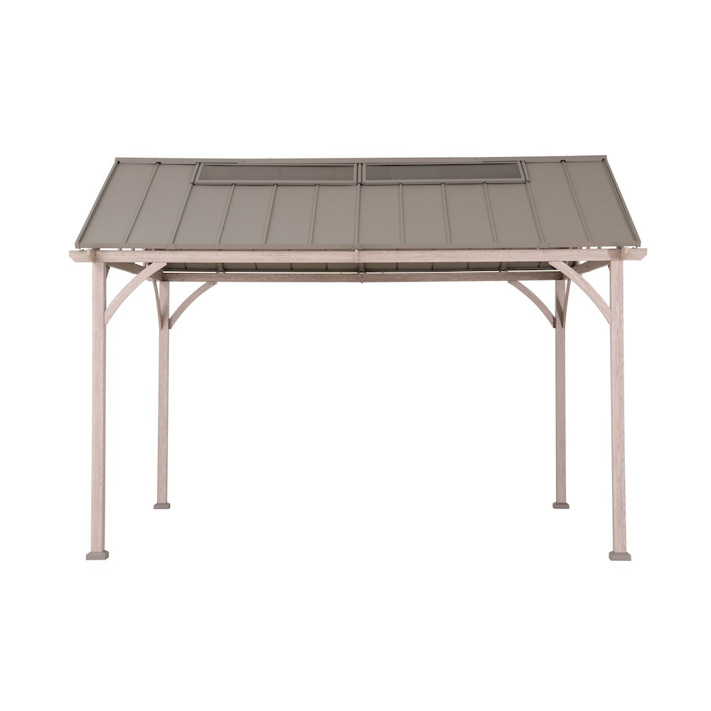 Wood Grain Steel Hardtop Gazebo with Galvanized Steel & PC Roof and Ceiling Hook. Picture 1