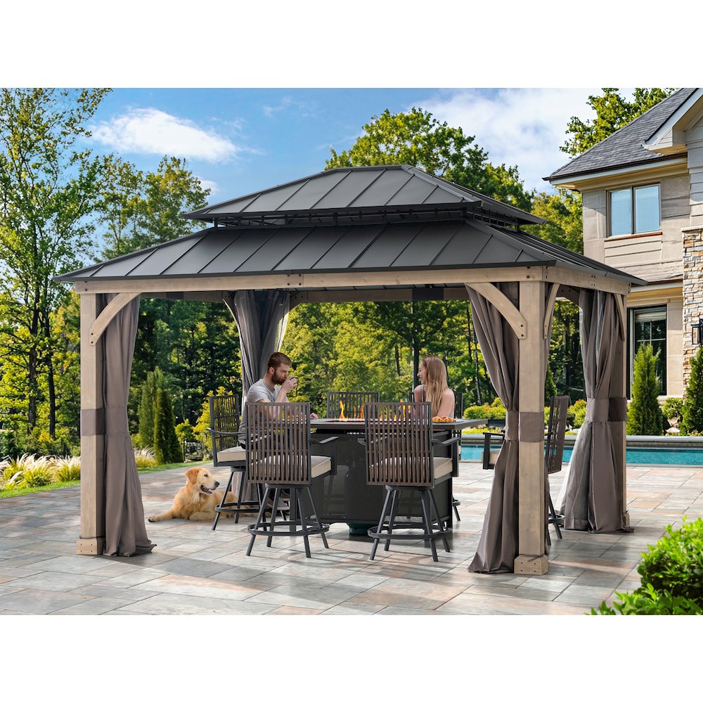 13 ft. x 11 ft. Cedar Frame Steel 2-Tier Hardtop Gazebo. Picture 8