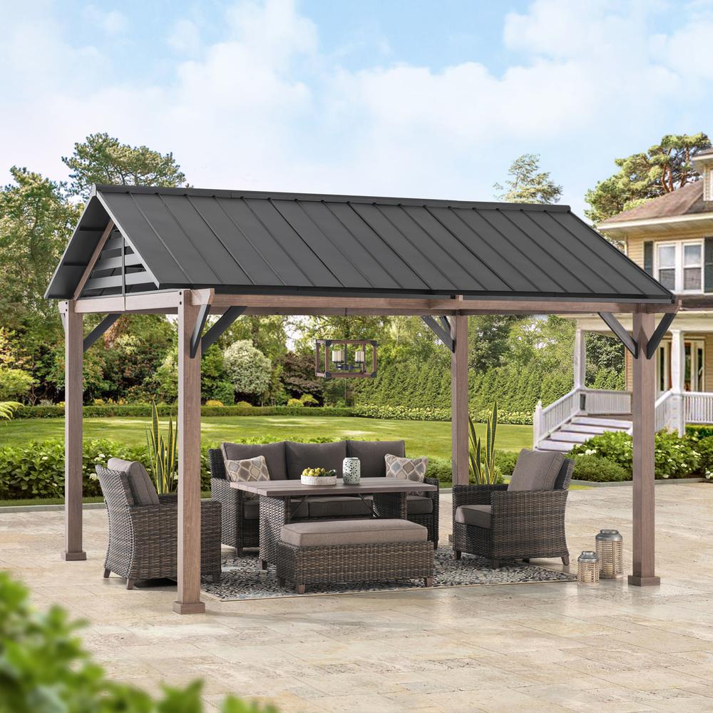 Sunjoy Kinzie 13 x 13 ft Hardtop Gazebo With Pergola Awnings. Picture 6