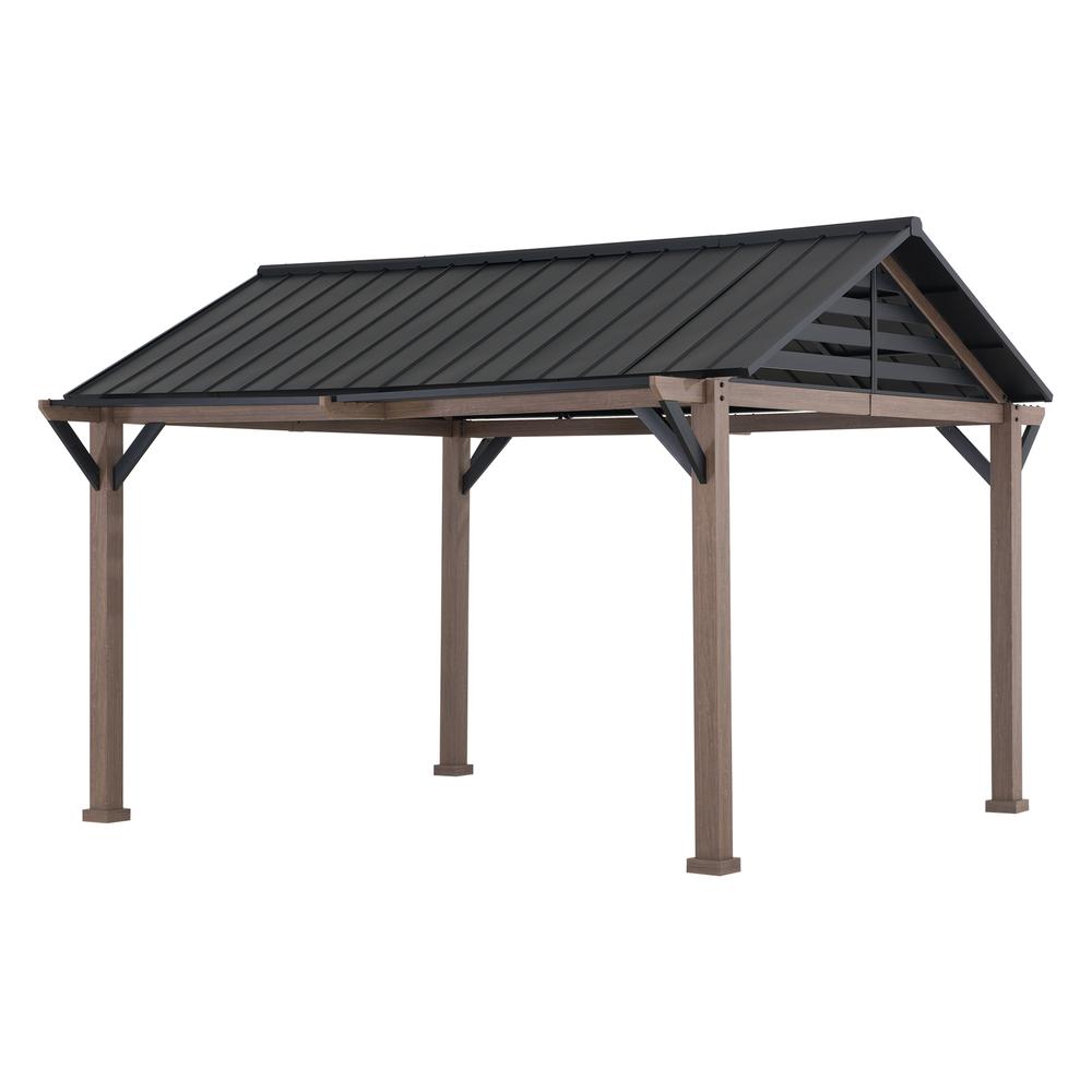 Sunjoy Kinzie 13 x 13 ft Hardtop Gazebo With Pergola Awnings. Picture 1