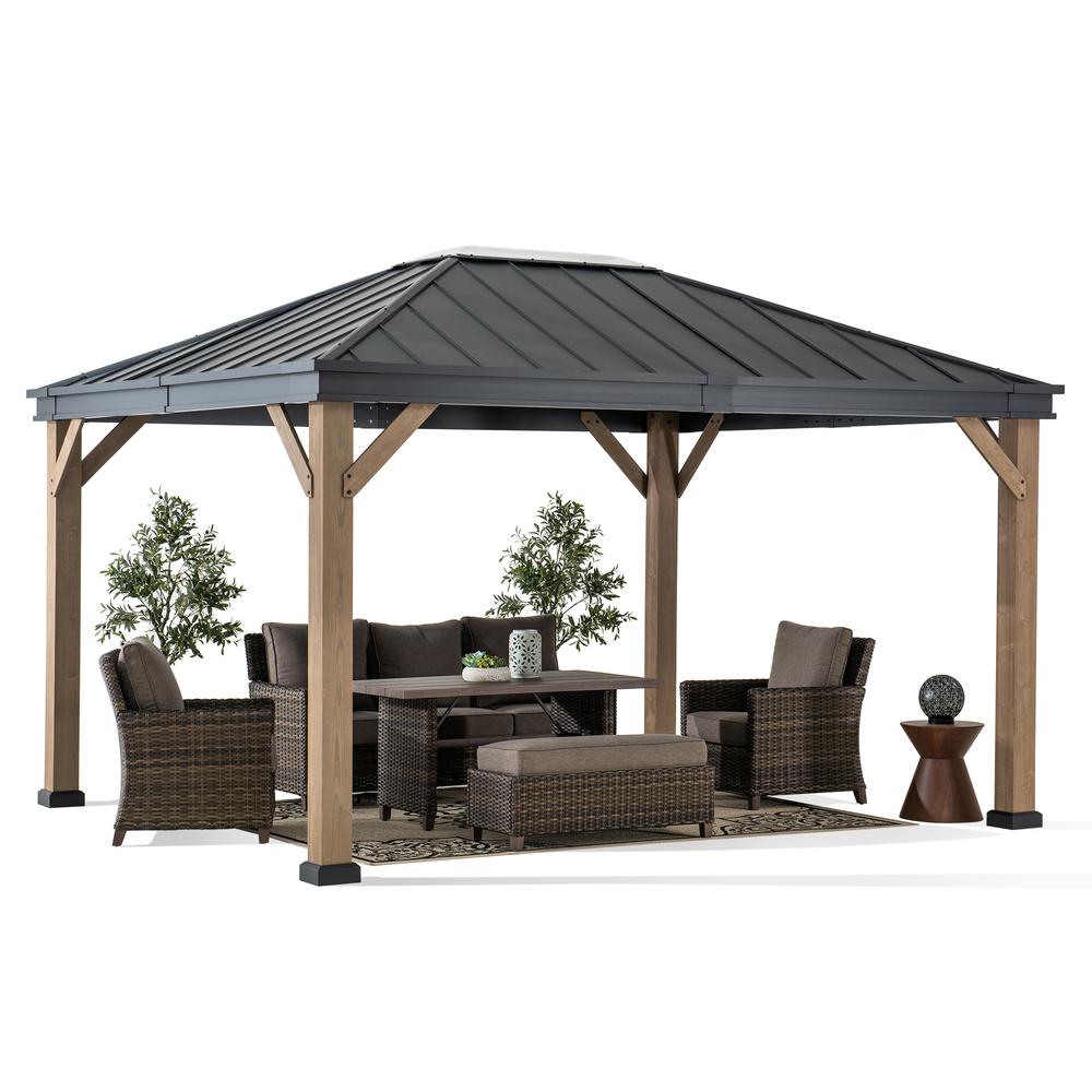 Sunjoy Cedarville 11 x 13 ft Outdoor Black Steel Hardtop Gazebo with Skylight. Picture 3