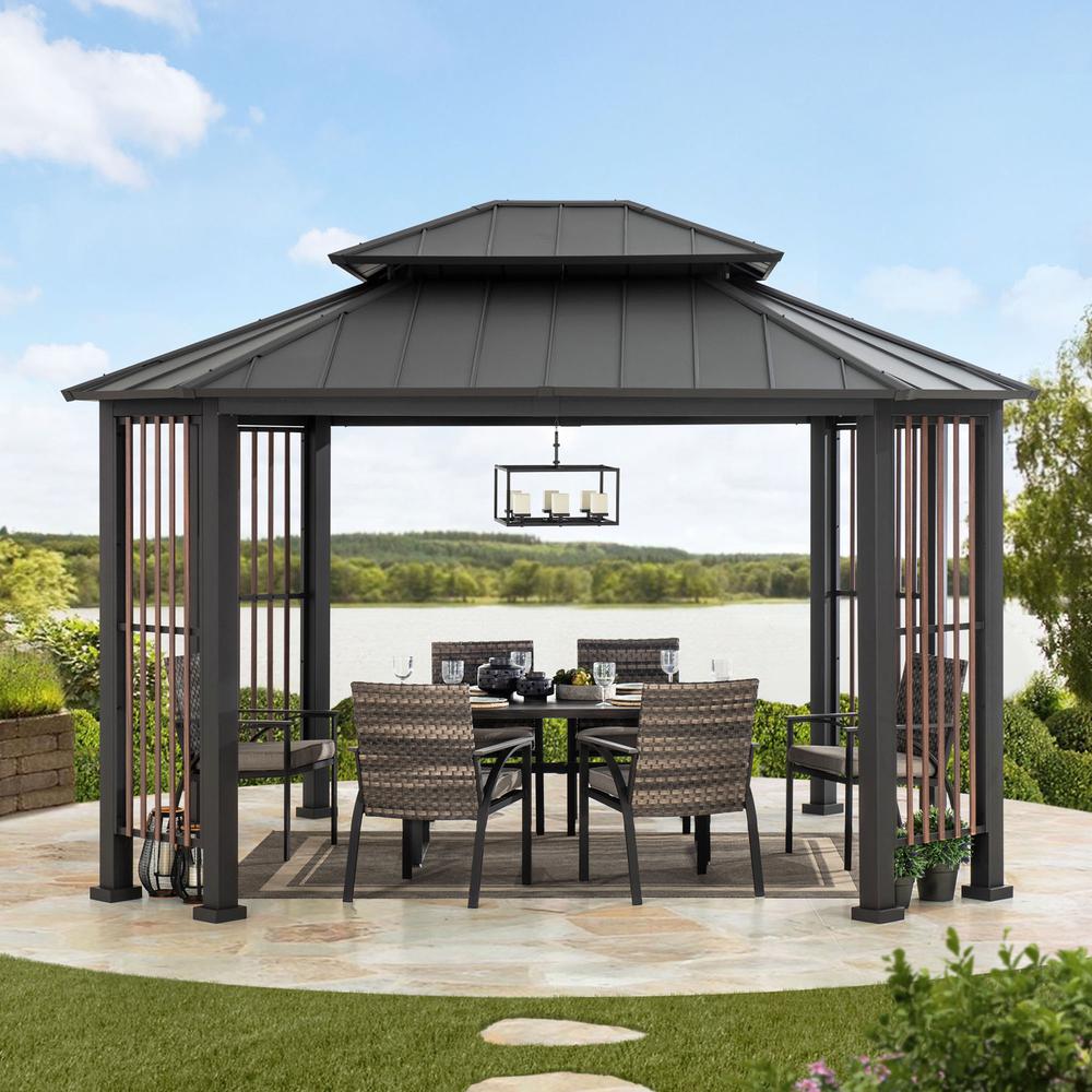Sunjoy 11 x 13 ft Hardtop Gazebo Outdoor 2-Tier Steel Hardtop Metal Gazebo. Picture 3