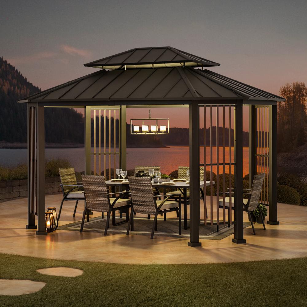Sunjoy 11 x 13 ft Hardtop Gazebo Outdoor 2-Tier Steel Hardtop Metal Gazebo. Picture 4