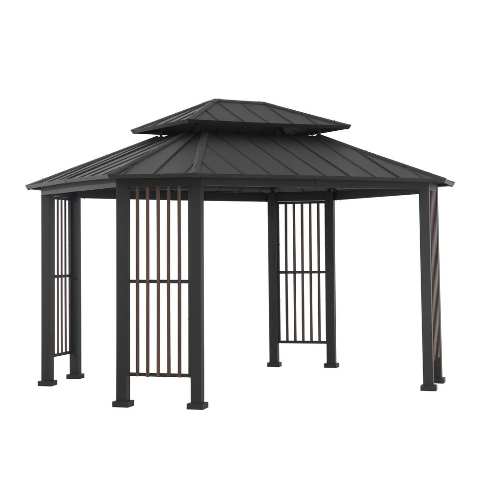 Sunjoy 11 x 13 ft Hardtop Gazebo Outdoor 2-Tier Steel Hardtop Metal Gazebo. Picture 1