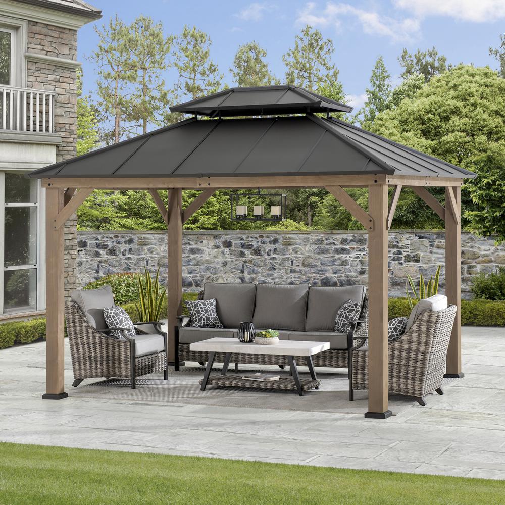 Sunjoy 10 ft. x 12 ft. Cedar Framed Gazebo with Steel Hardtop. Picture 8