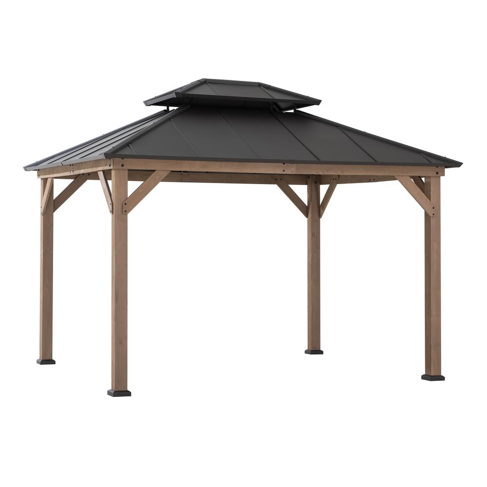 Sunjoy 10 ft. x 12 ft. Cedar Framed Gazebo with Steel Hardtop. Picture 1