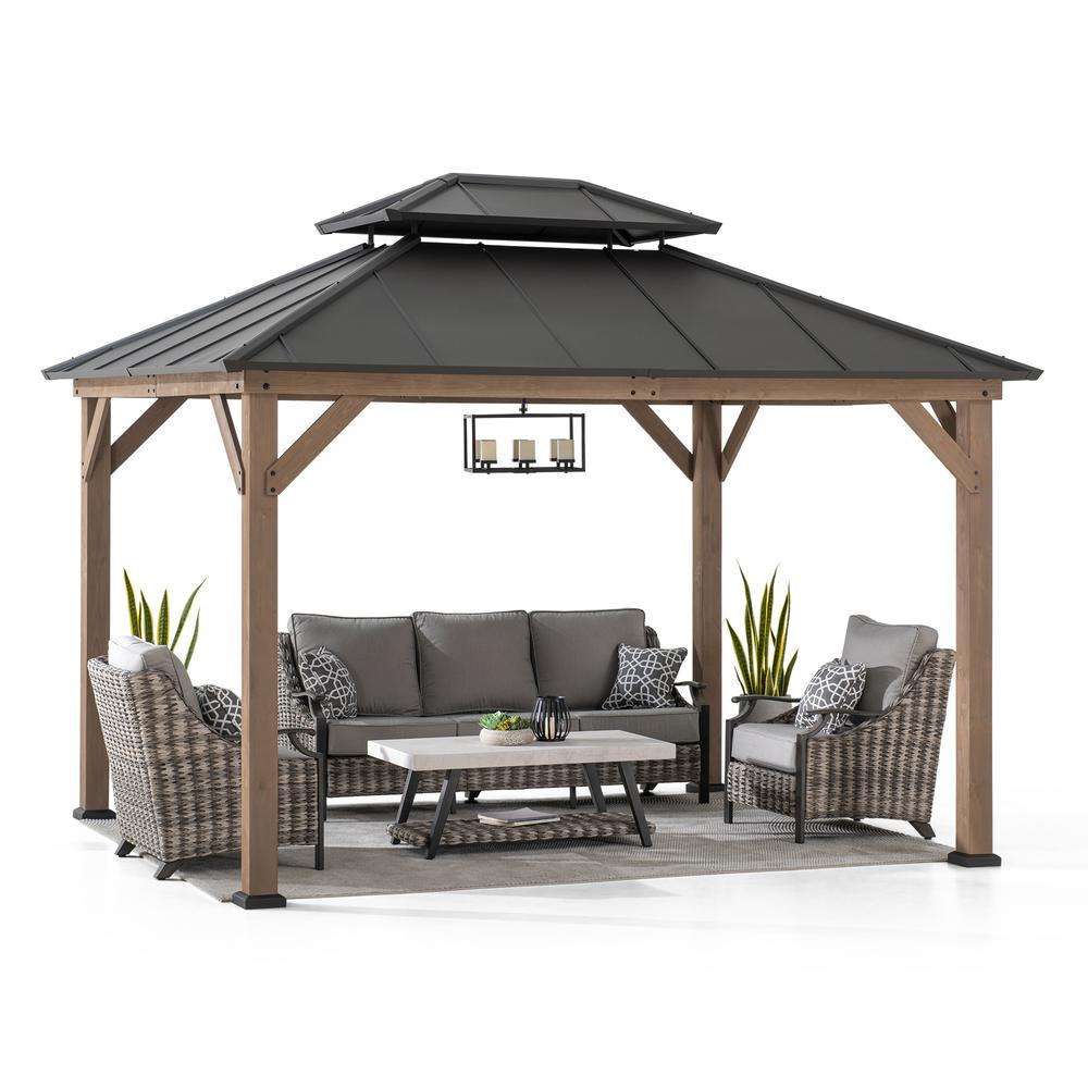 Sunjoy 10 ft. x 12 ft. Cedar Framed Gazebo with Steel Hardtop. Picture 2