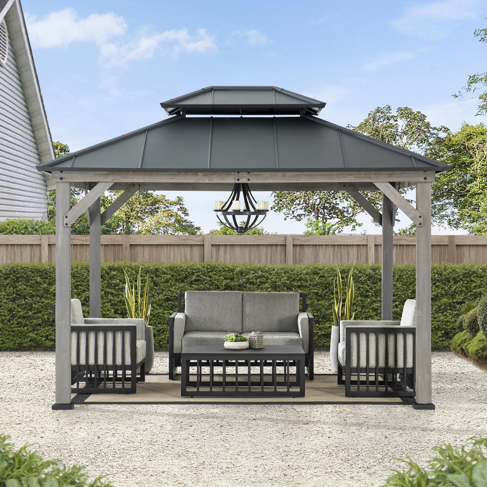 Wood Gazebo, Outdoor Patio Steel Hardtop Gazebo, Cedar Framed Wooden Gazebo. Picture 7