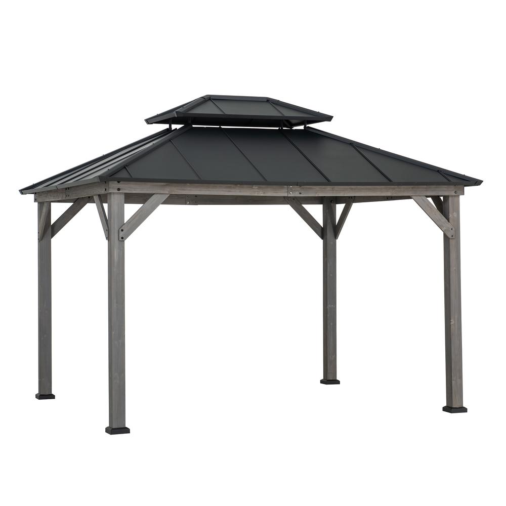 Wood Gazebo, Outdoor Patio Steel Hardtop Gazebo, Cedar Framed Wooden Gazebo. Picture 1
