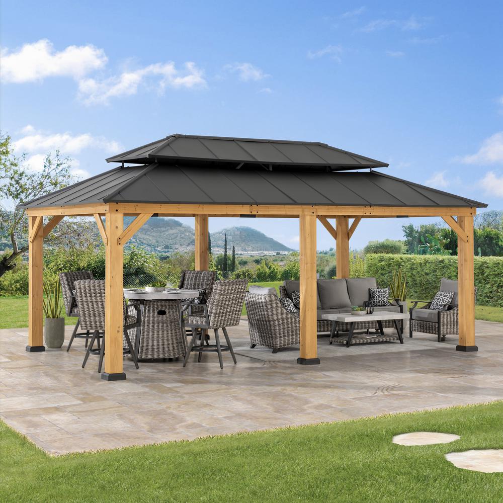 Sunjoy 12 ft. x 20 ft. Cedar Framed  Gazebo with Alum. Hardtop. Picture 12