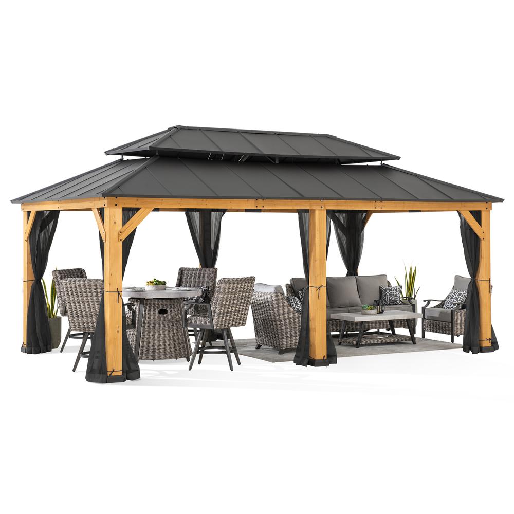 Sunjoy 12 ft. x 20 ft. Cedar Framed  Gazebo with Alum. Hardtop. Picture 3