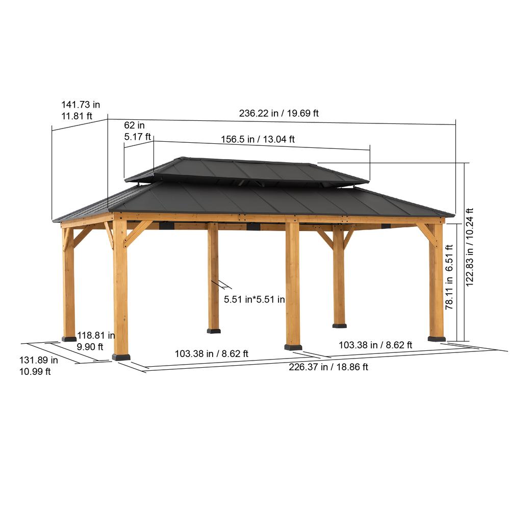 Sunjoy 12 ft. x 20 ft. Cedar Framed  Gazebo with Alum. Hardtop. Picture 36