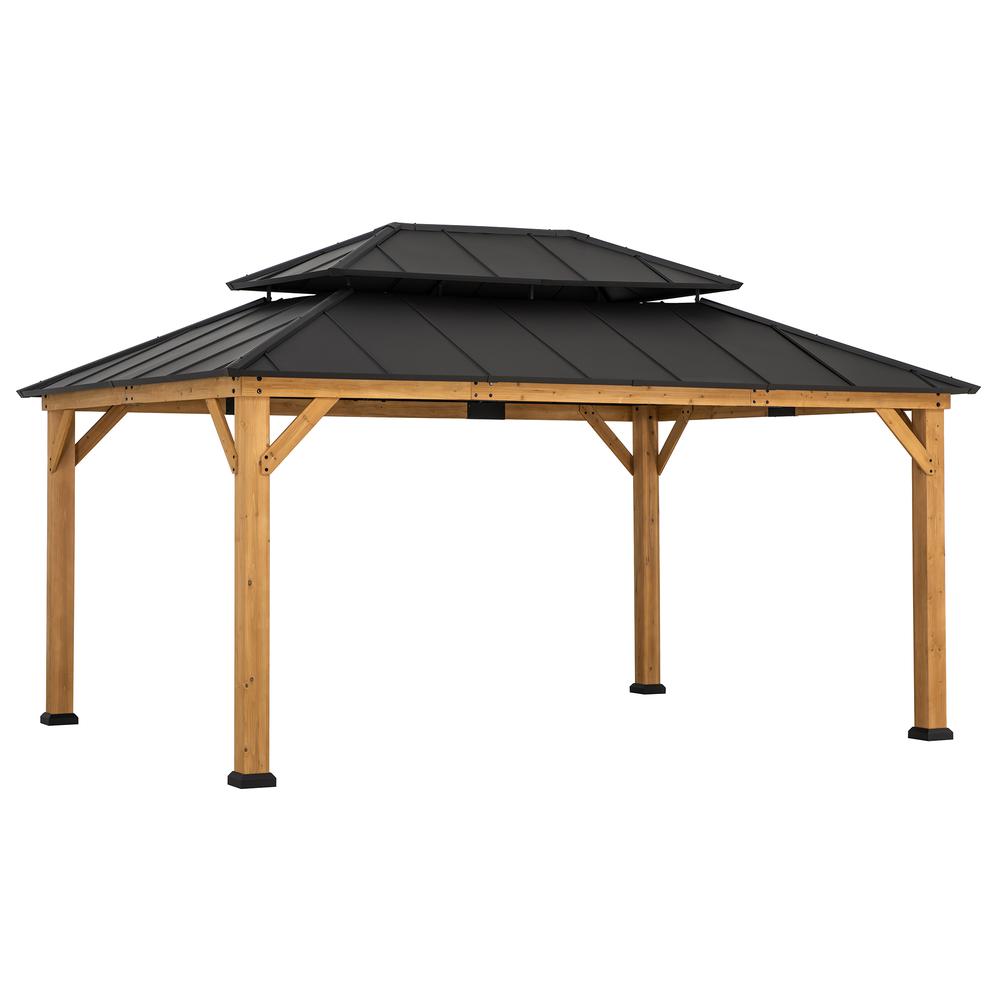 Sunjoy 12x16 ft. Wood Outdoor Patio Steel Hardtop Gazebo. Picture 18