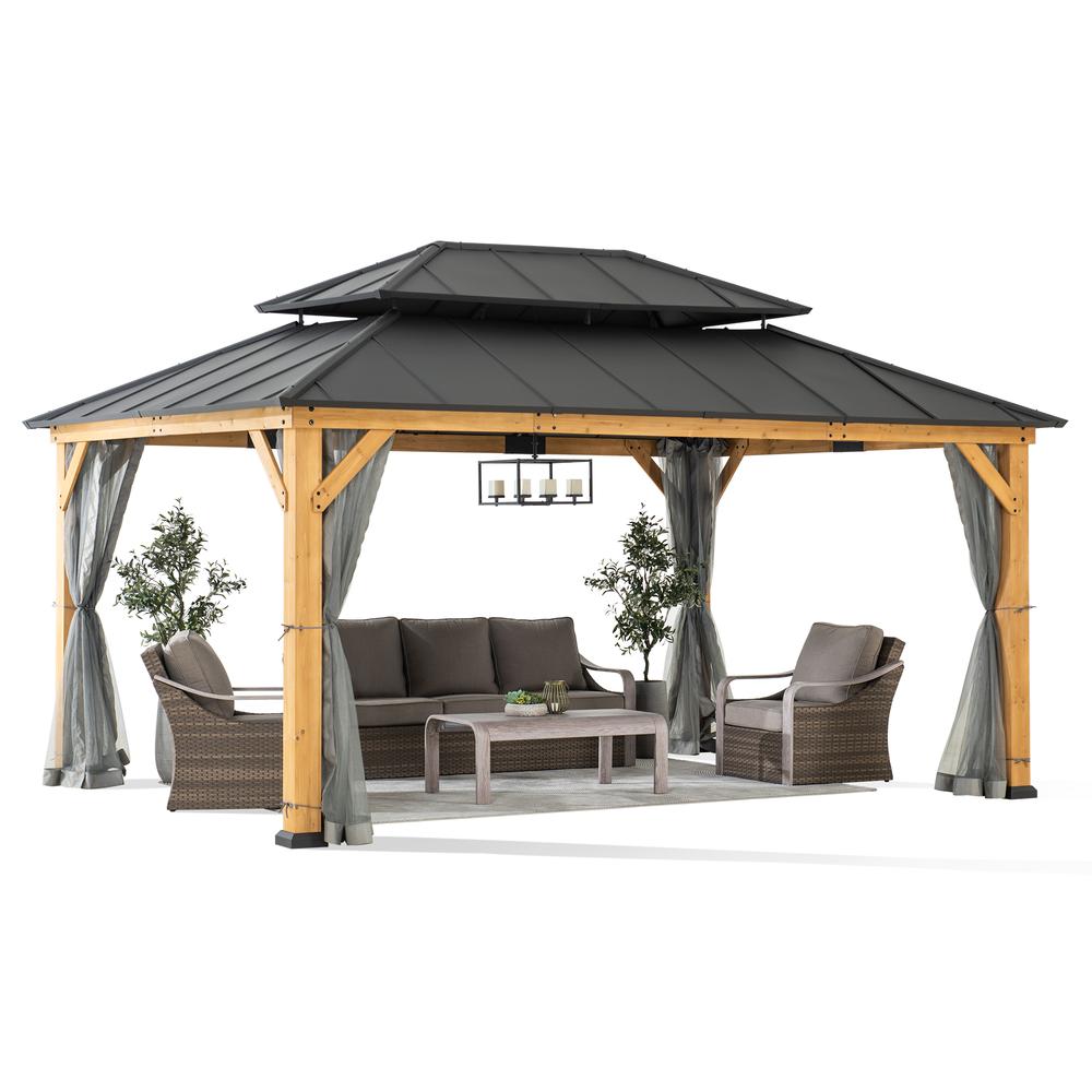 Sunjoy 12x16 ft. Wood Outdoor Patio Steel Hardtop Gazebo. Picture 17