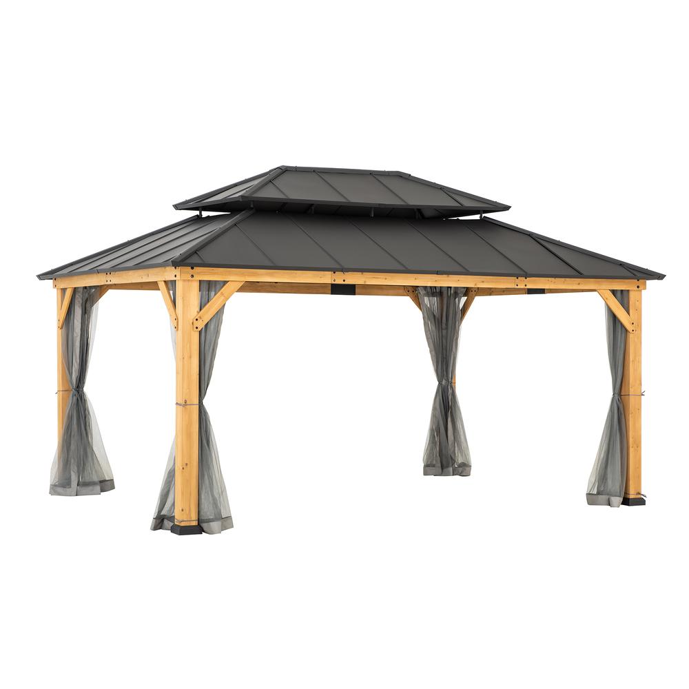 Sunjoy 12x16 ft. Wood Outdoor Patio Steel Hardtop Gazebo. Picture 1