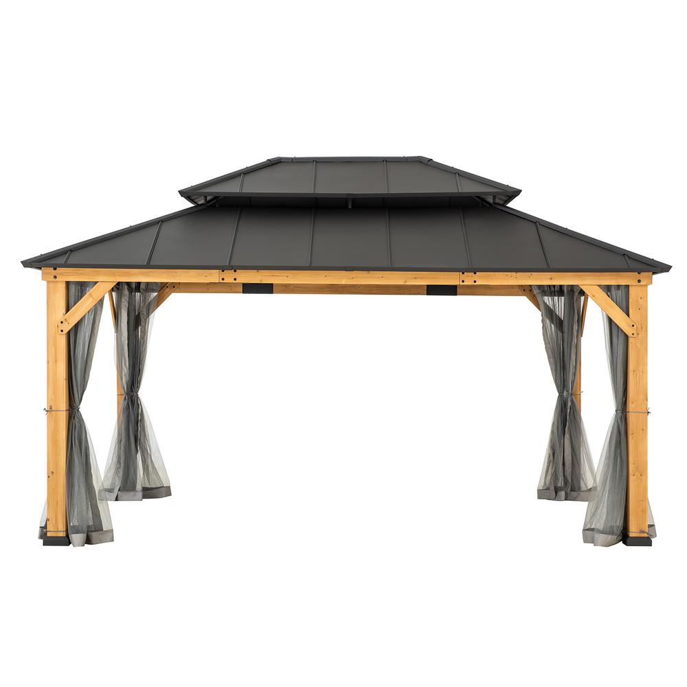 Sunjoy 12x16 ft. Wood Outdoor Patio Steel Hardtop Gazebo. Picture 20
