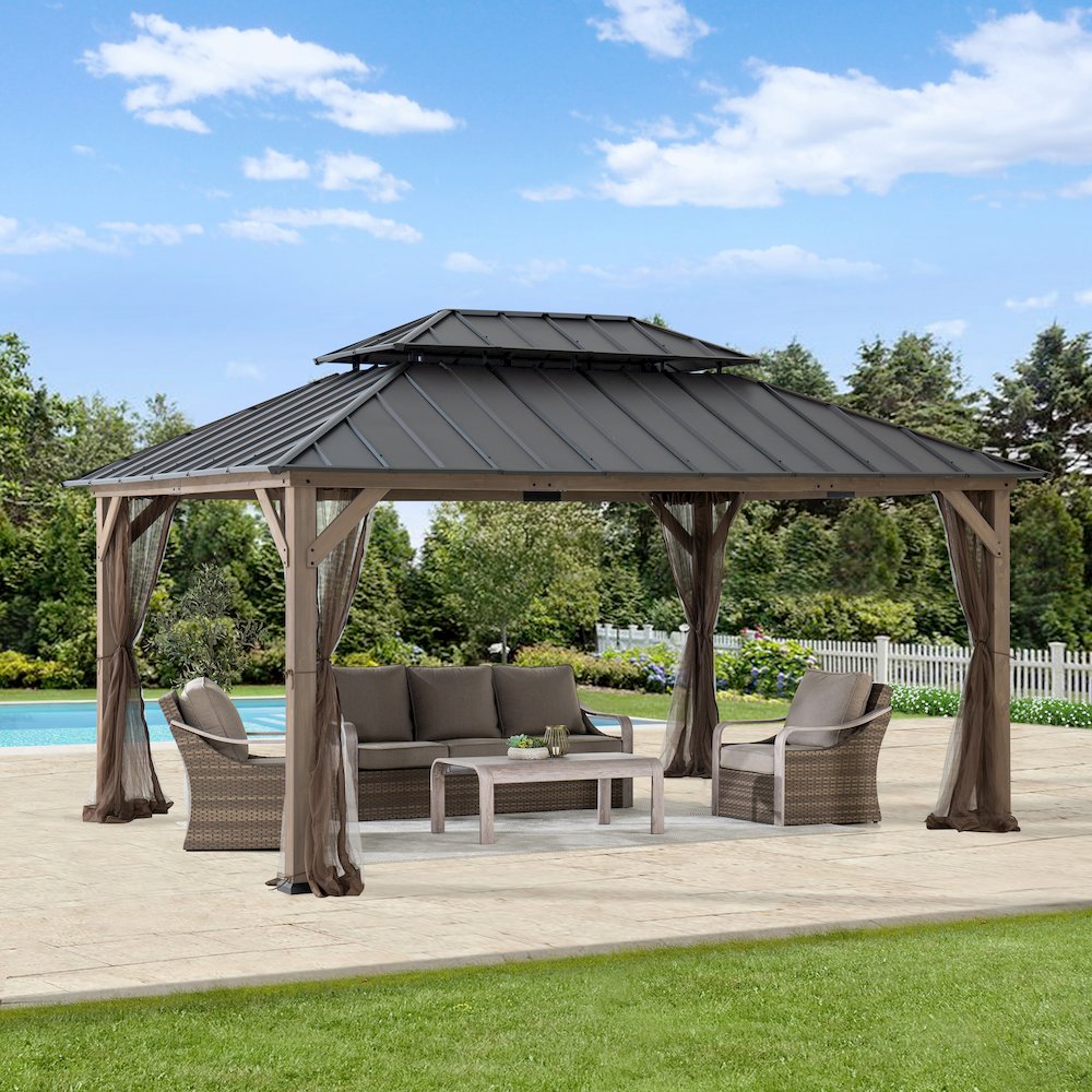 12x16 Archwood Iron Roof Tent + Mosquito Net (with Lights), Brown. Picture 8
