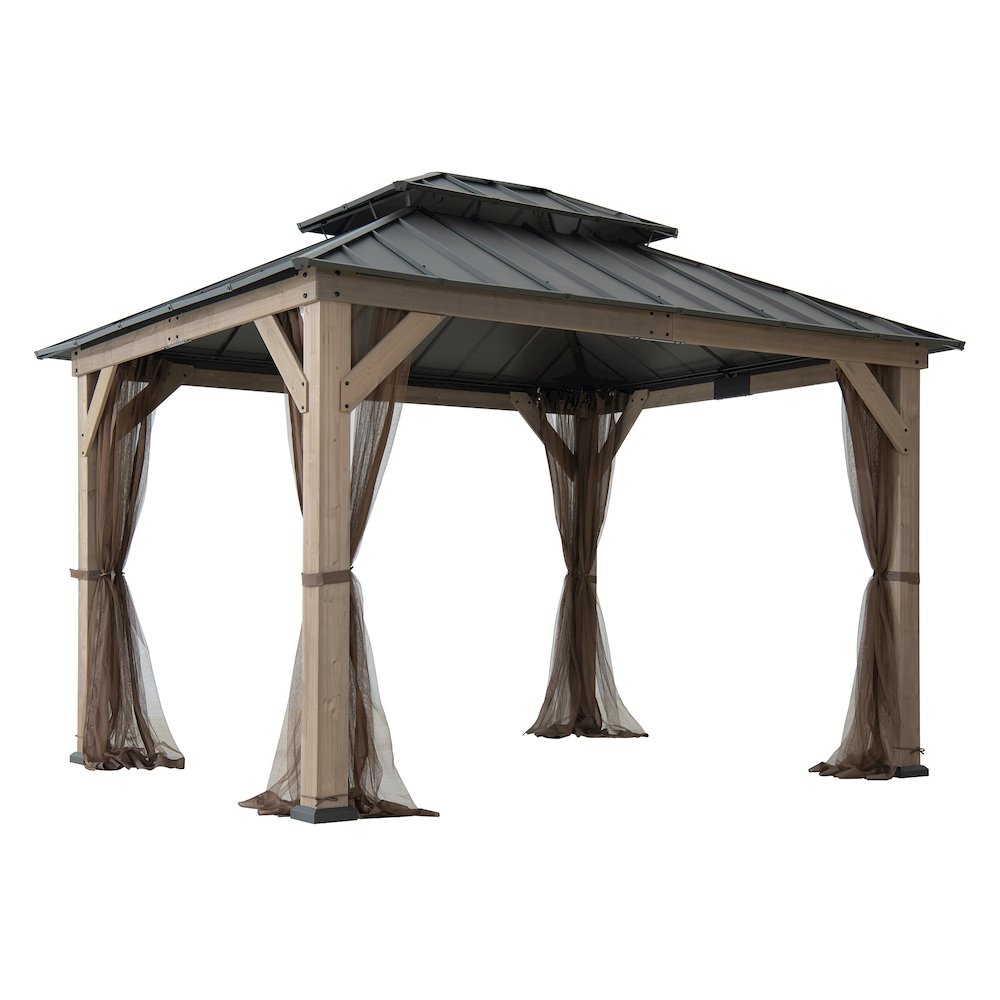 10 ft. x 12 ft. Cedar Wood Gazebo with Galvanized Steel Roof - Brown. Picture 1