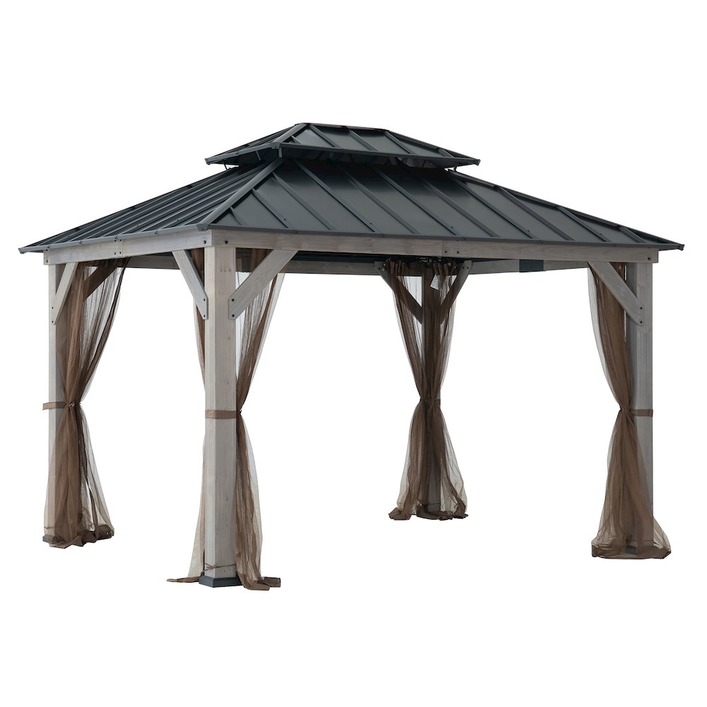 10 ft. x 12 ft. Cedar Wood Gazebo with Galvanized Steel Roof - Gray. Picture 1