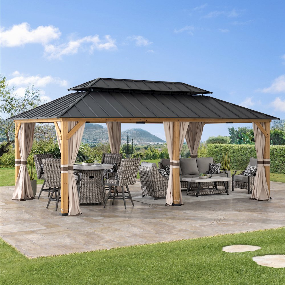 12x20 Archwood Iron Roof Tent + Mosquito Net (with Lights), Brown. Picture 10