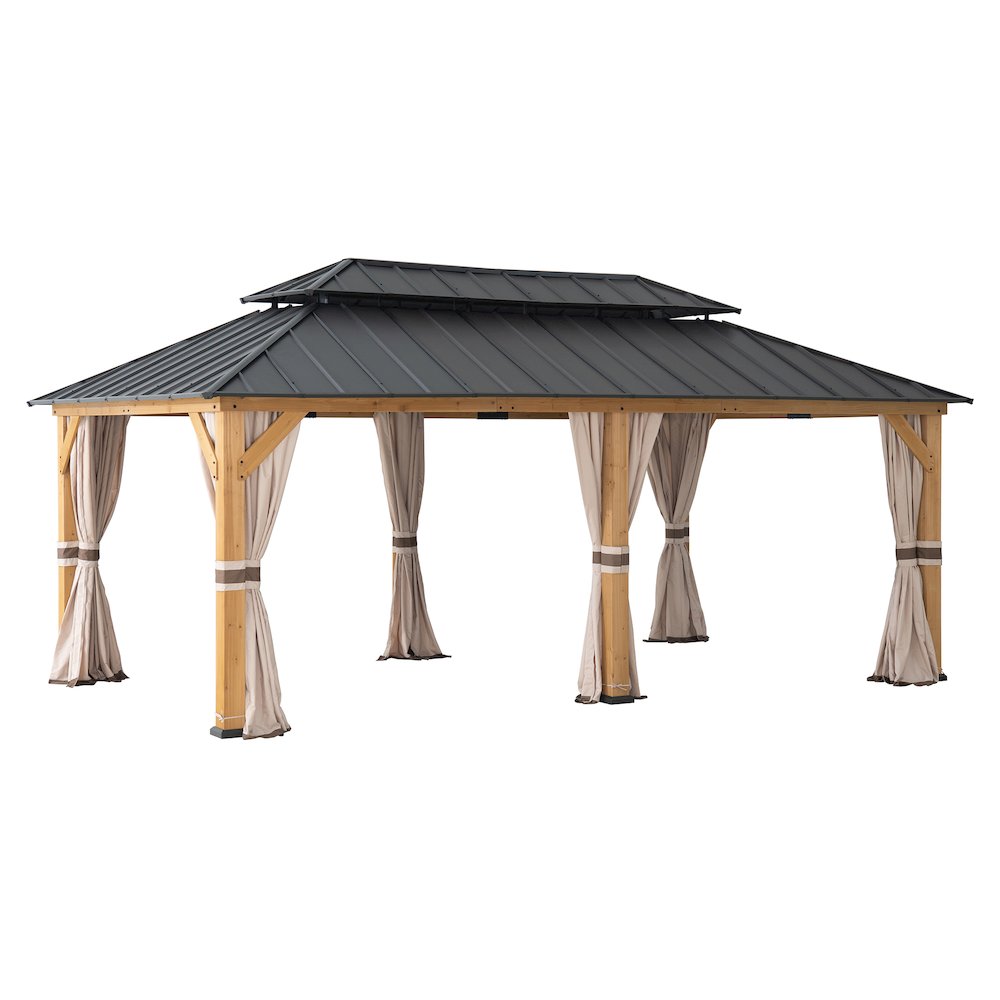 12x20 Archwood Iron Roof Tent + Mosquito Net (with Lights), Brown. Picture 1