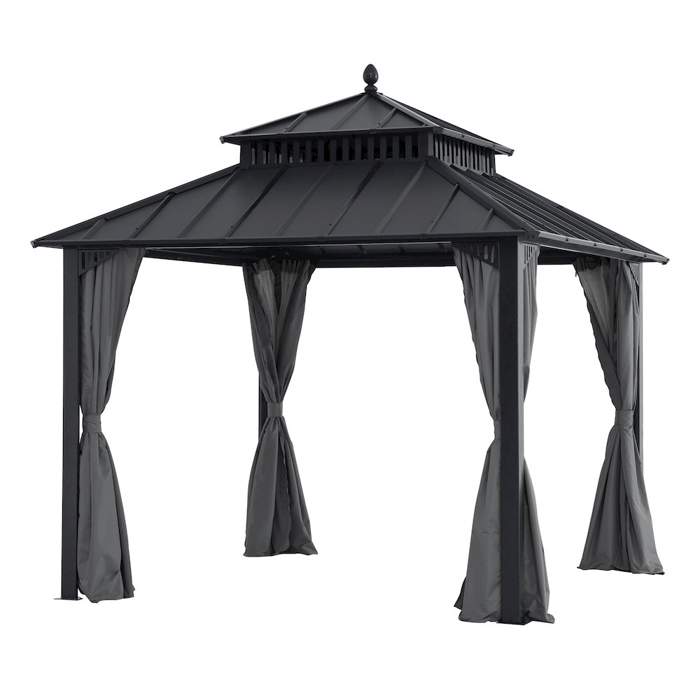 10 ft x 10 ft Hardtop Gazebo with Steel Roof, Grey Aluminum Frame. Picture 1