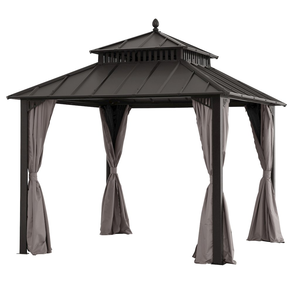 10 ft x 10 ft Hardtop Gazebo with Steel Roof, Brown Aluminum Frame. Picture 1