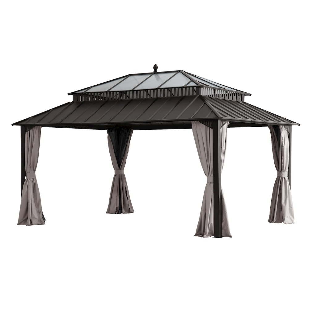 16 ft x 12 ft Hardtop Gazebo, Steel & Polycarbonate Roof, Brown Aluminum Posts. Picture 1