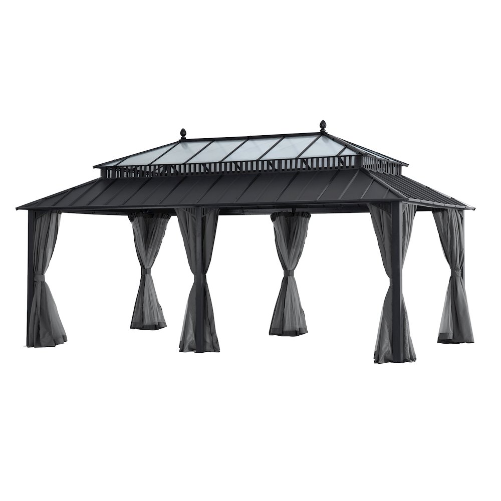 20 ft x 12 ft Hardtop Gazebo with Steel Roof, Grey Aluminum Frame. Picture 1