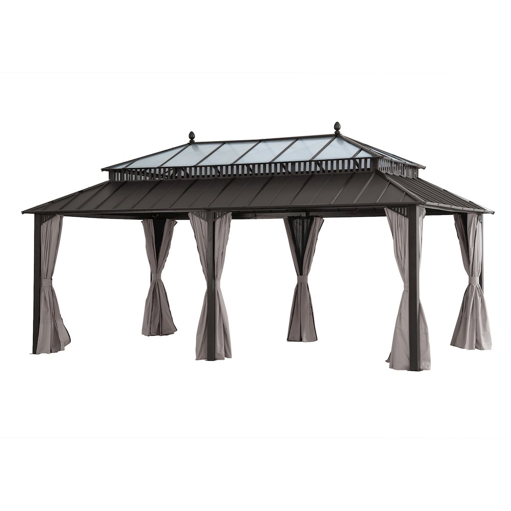 20 ft x 12 ft Hardtop Gazebo with Steel Roof, Brown Aluminum Frame. Picture 1