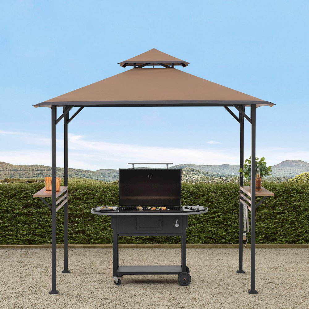 8x5 ft Arbrook Black Steel 2-Tier Soft Top Grill Gazebo. Picture 2