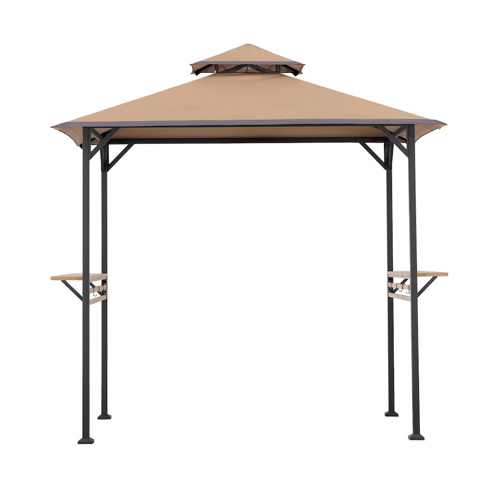 8x5 ft Arbrook Black Steel 2-Tier Soft Top Grill Gazebo. Picture 1