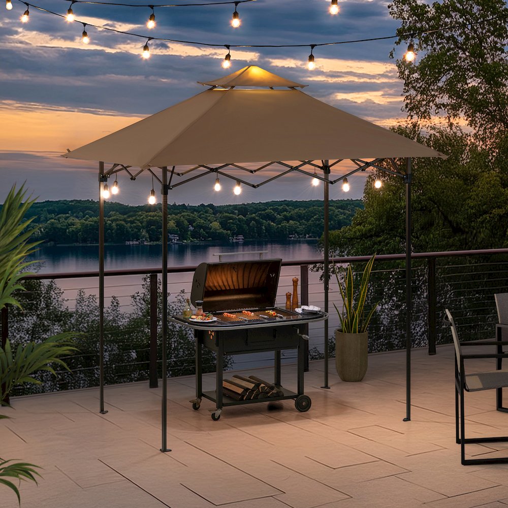 8x5 ftPop up Grill Gazebo with Magnetic LED Light and Carrying Bag, Brown. Picture 4