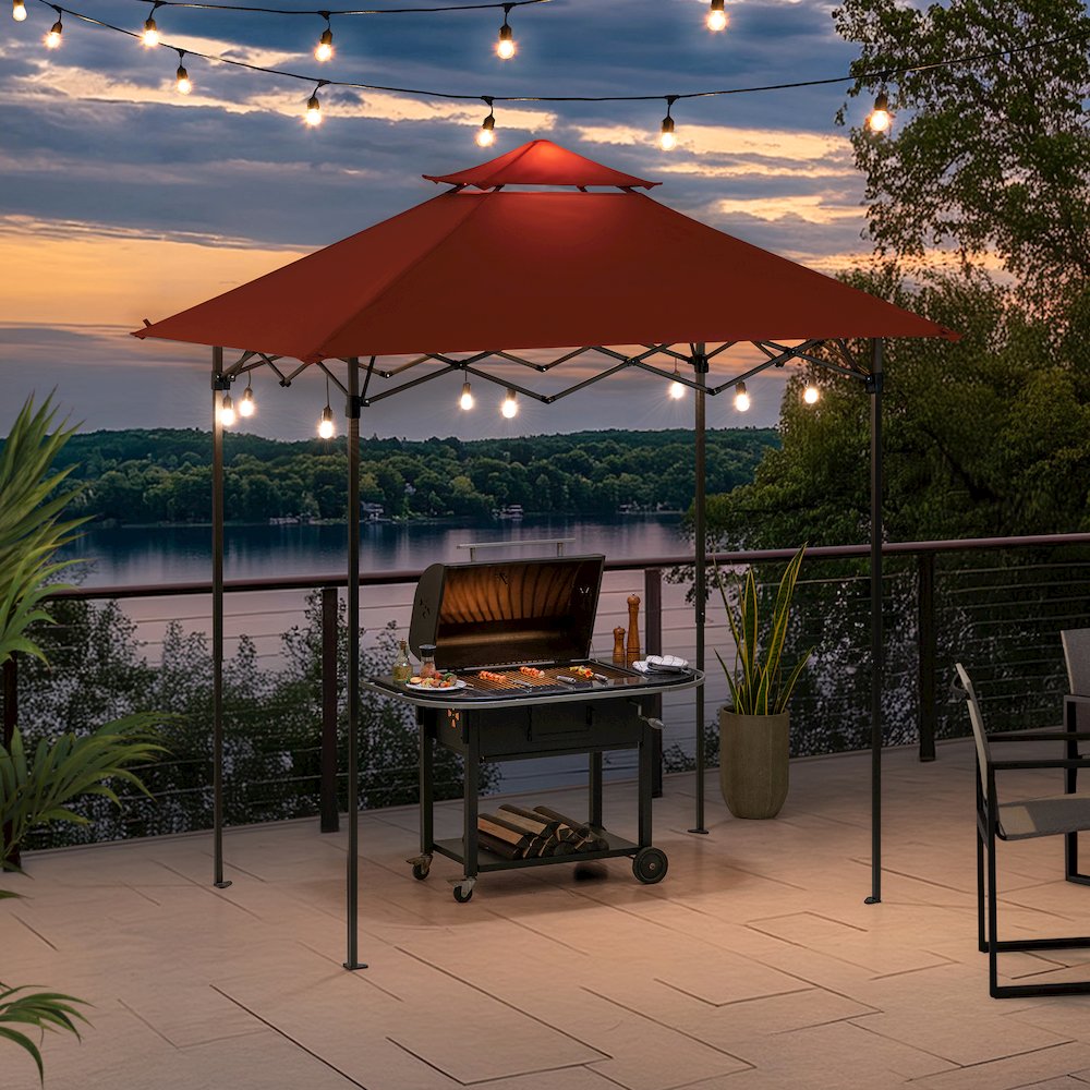 8x5 ftPop up Grill Gazebo with Magnetic LED Light and Carrying Bag, Red. Picture 2
