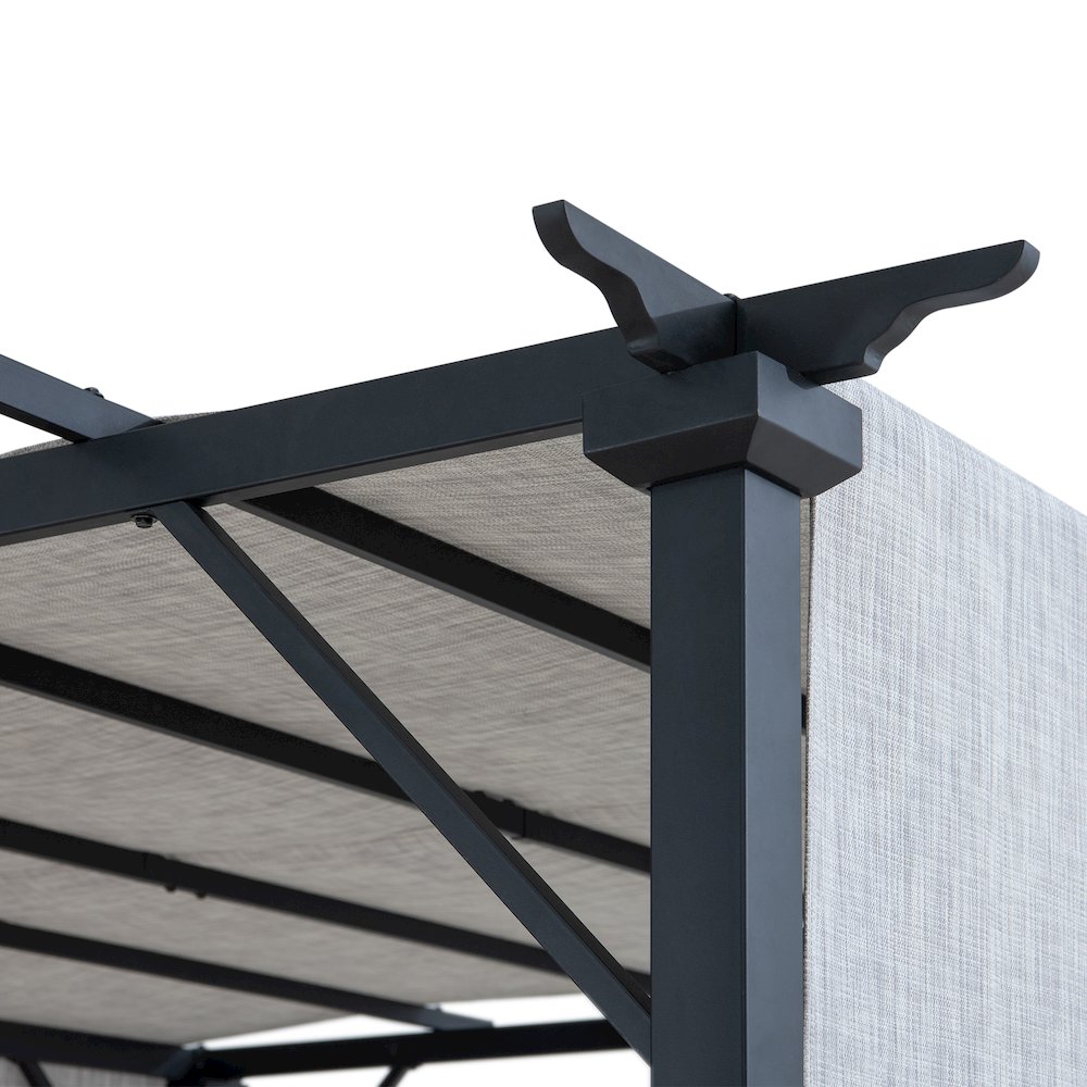 9 ft. x 9 ft. Black Steel Classic Pergola with Adjustable Tan Sling Shade. Picture 8