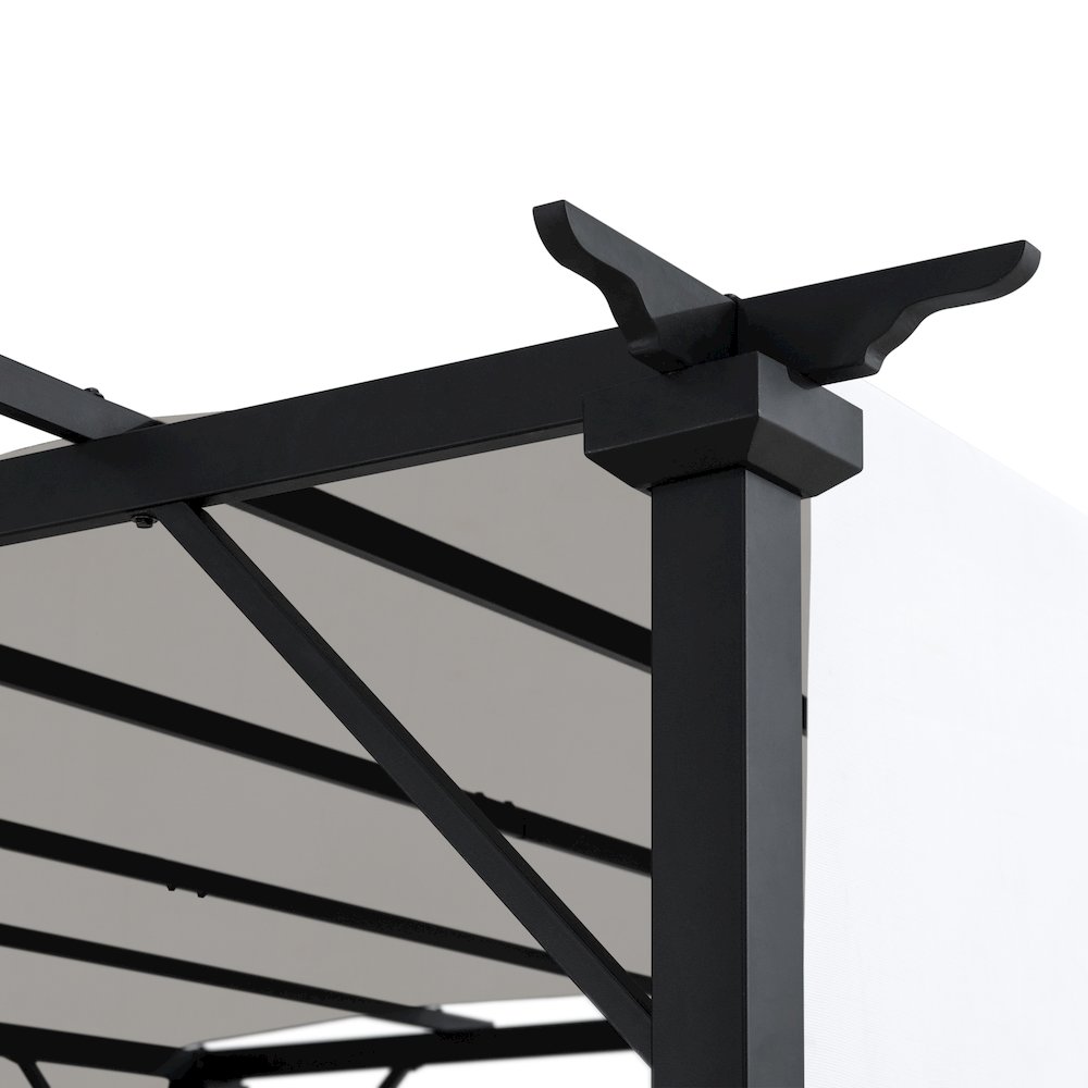 9 ft. x 9 ft. Black Steel Classic Pergola with Adjustable White Sling Shade. Picture 5