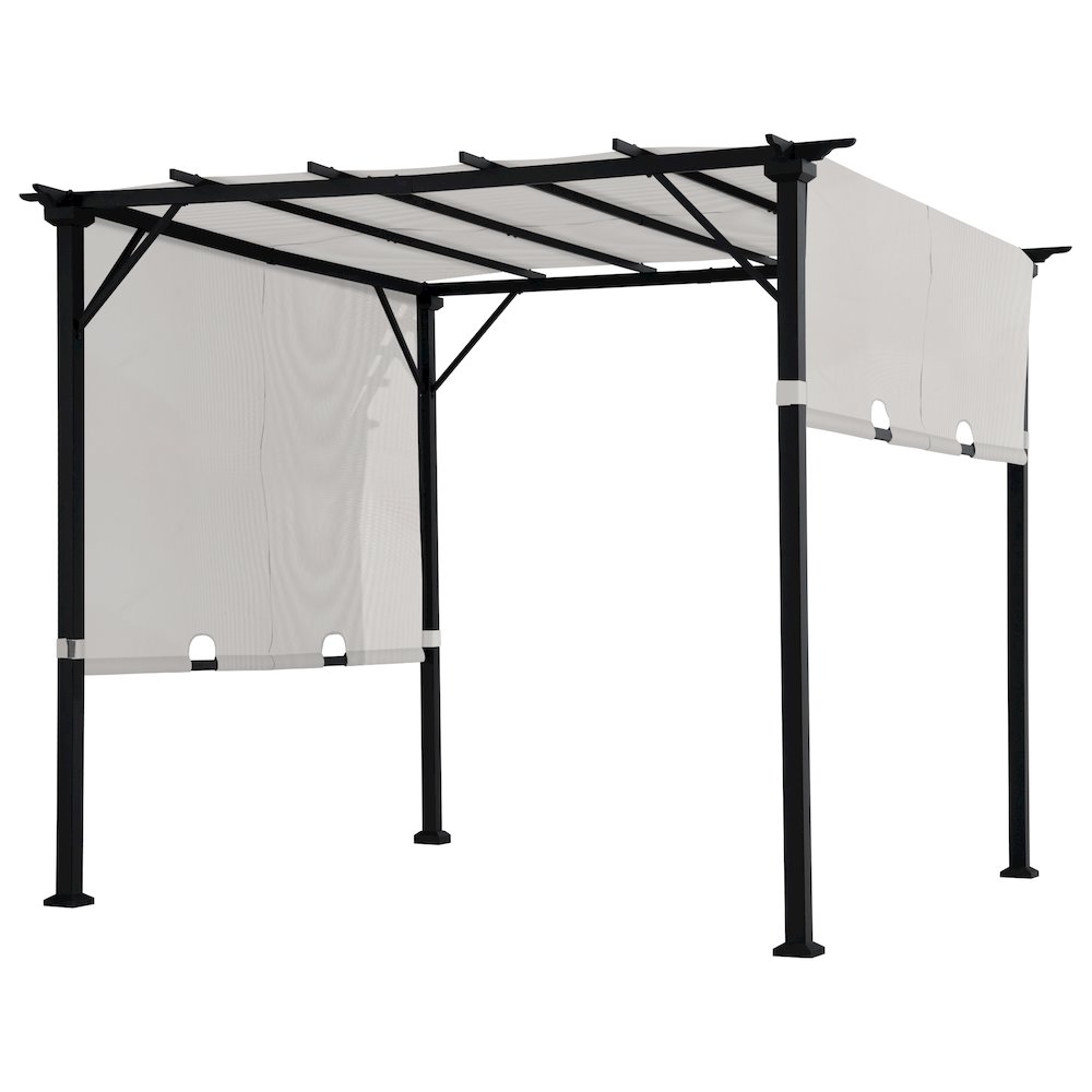 9 ft. x 9 ft. Black Steel Classic Pergola with Adjustable White Sling Shade. Picture 1