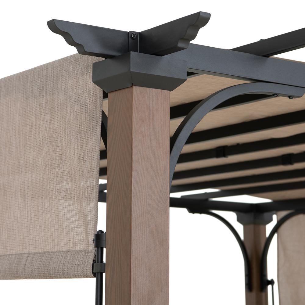 Sunjoy 11 x 11 ft Metal Pergola with Adjustable Tan Garden Shade. Picture 2