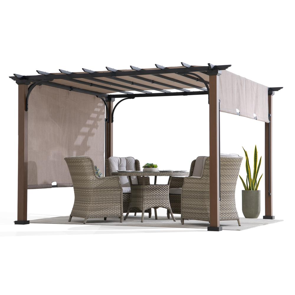 Sunjoy 11 x 11 ft Metal Pergola with Adjustable Tan Garden Shade. Picture 12