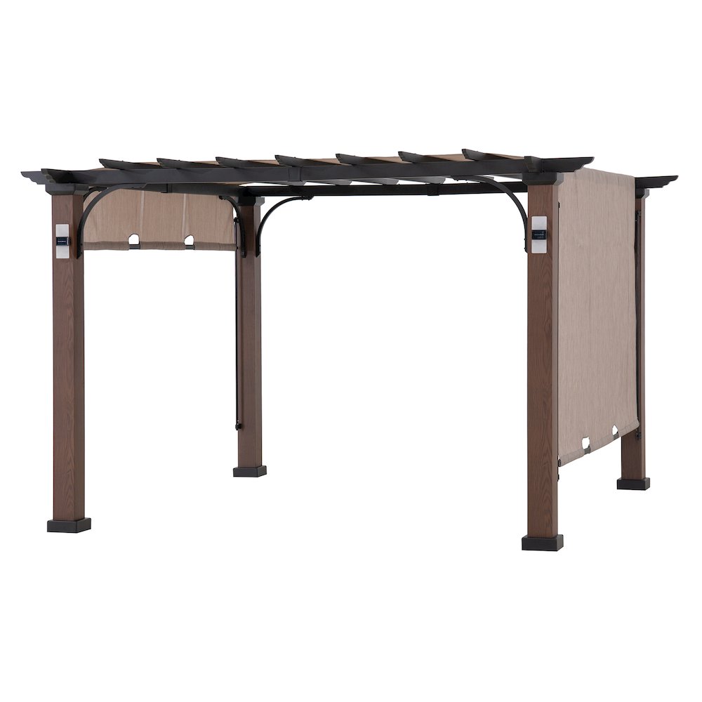 11 ft. x 11 ft. Cordry Woodgrain Steel Pergola with Solar Powered Lights. Picture 1