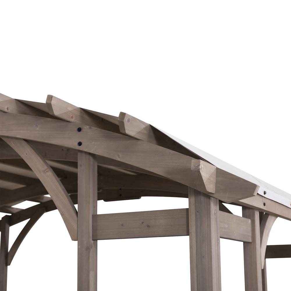 Outdoor Cedar Wood Framed Arched Pergola with weather-resistant canopy for Patio. Picture 1