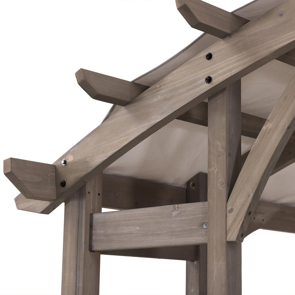 Outdoor Cedar Wood Framed Arched Pergola with weather-resistant canopy for Patio. Picture 6