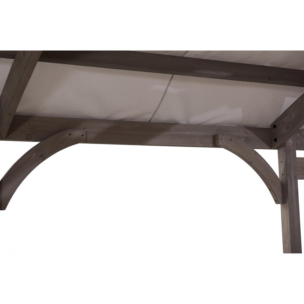 Outdoor Cedar Wood Framed Arched Pergola with weather-resistant canopy for Patio. Picture 11