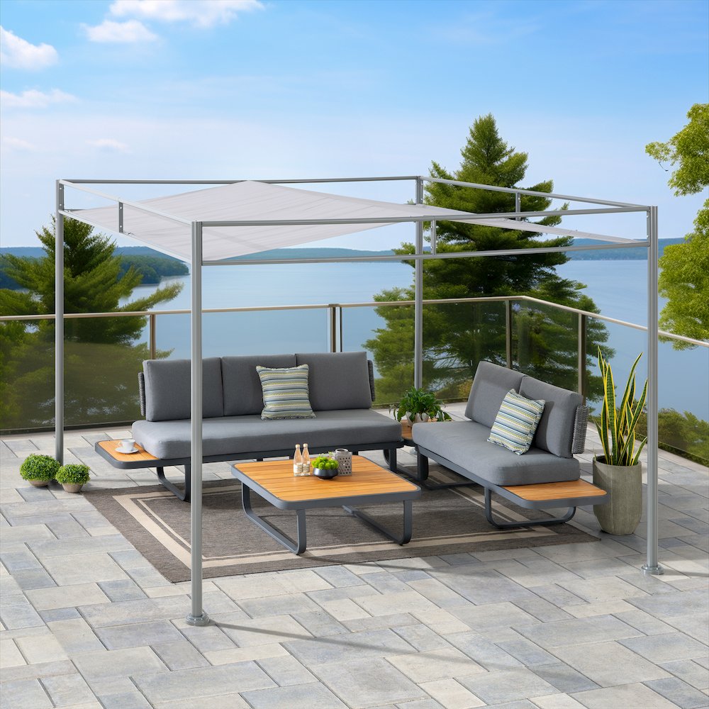 10 ft. x 10 ft. Patio Darkeford Metal Pergola With Grey Sling Fabric Canopy. Picture 5