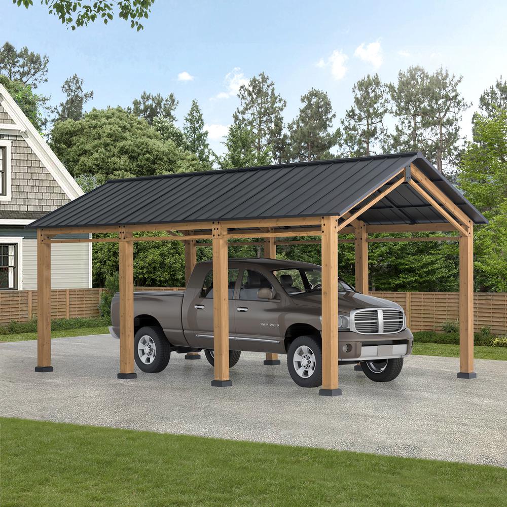 Cedar Wood Frame Carport Outdoor Patio Hardtop Gazebo. Picture 15