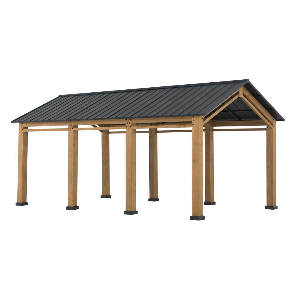 Cedar Wood Frame Carport Outdoor Patio Hardtop Gazebo. Picture 1