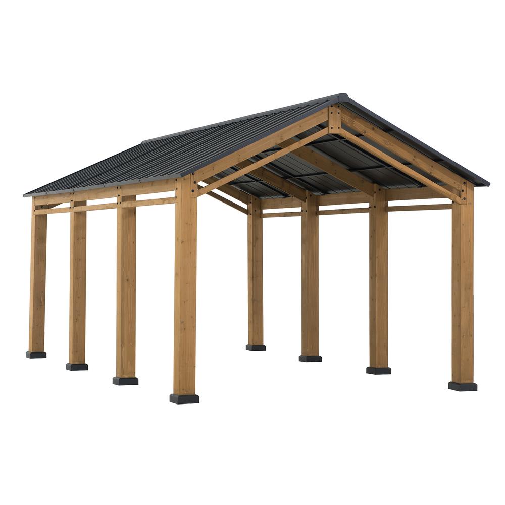 Cedar Wood Frame Carport Outdoor Patio Hardtop Gazebo. Picture 16