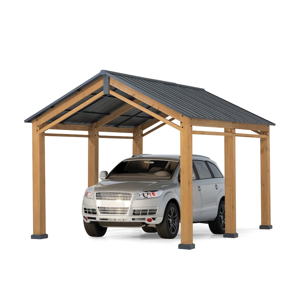 Outdoor Gazebo, Heavy Duty Garage Car Shelter with Powder-Coated Steel Roof. Picture 2